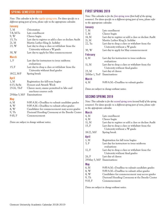 Clemson university academic calendar