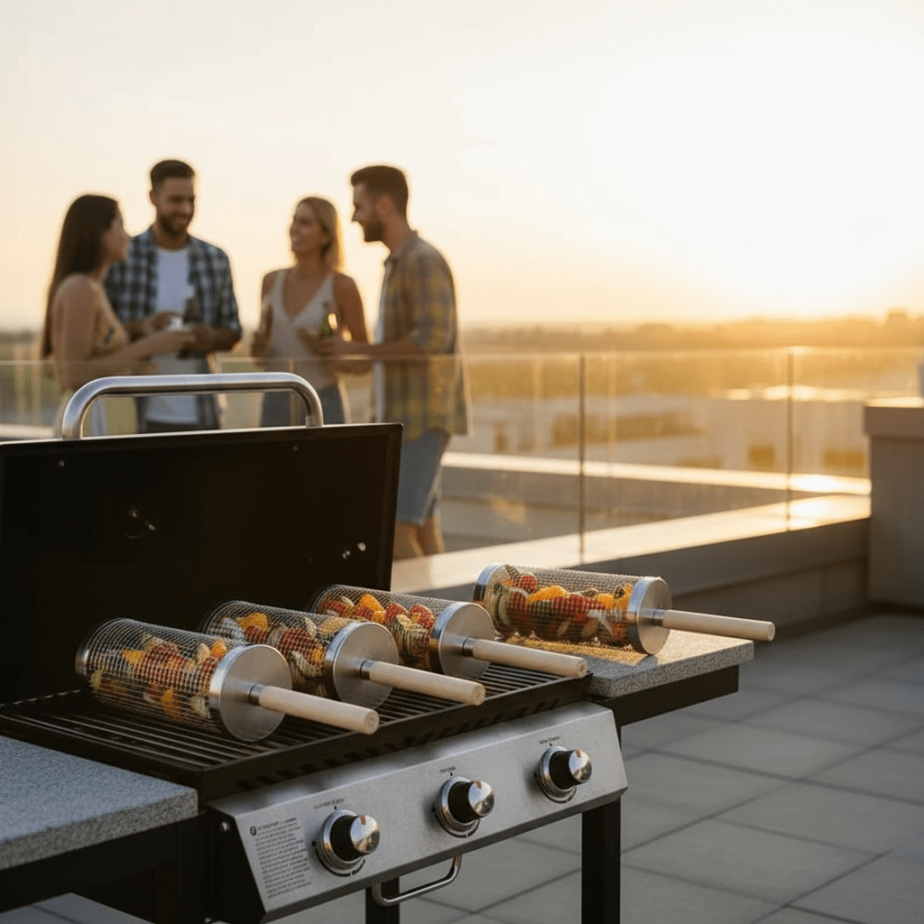 Asador de verduras para parrilla x 2 unidades, cesto giratorio - Imagen 4