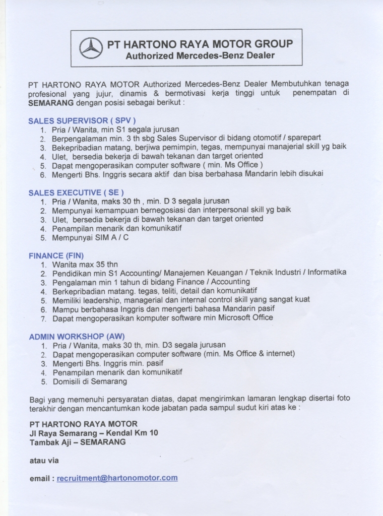 Terbaru Dealer Mercedes Benz Membutuhkan Tenaga Profesional SMA SMK