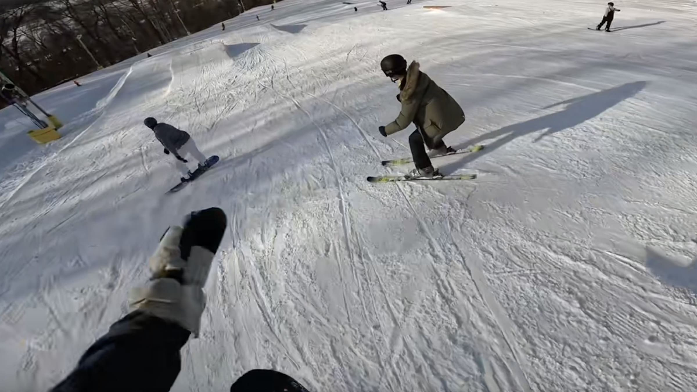 Skier/snowboarder terrain park collision.