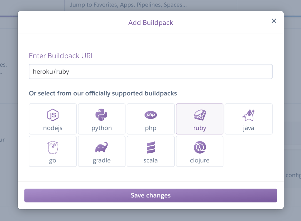 Select Ruby buildpack