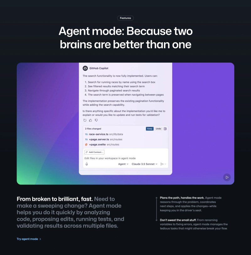 Github Copilot Agent Mode Feature Section Feature Section Design Design - Creative Space Texture - 4K