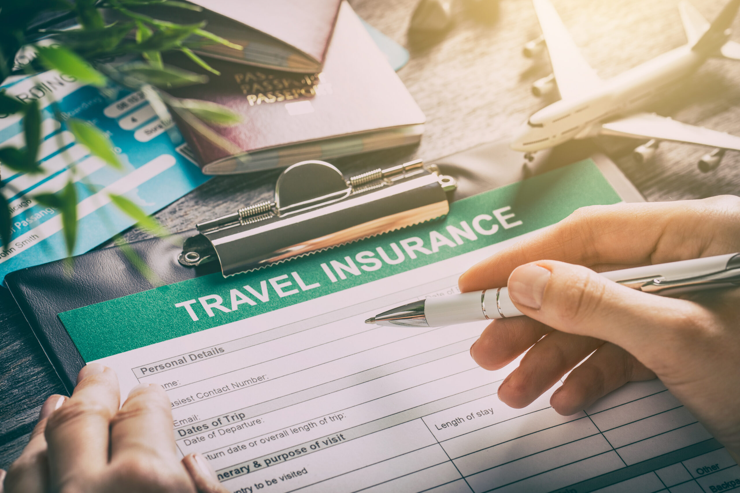 travel agent ticket safe plan trip holiday model insurance money concept air form business security paper transportation concept - stock image