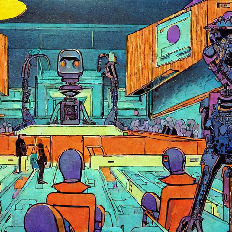 futuristic scene of ai courtroom case