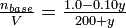 \textstyle\frac{n_{base}}{V} = \frac{1.0 - 0.10y}{200 + y}