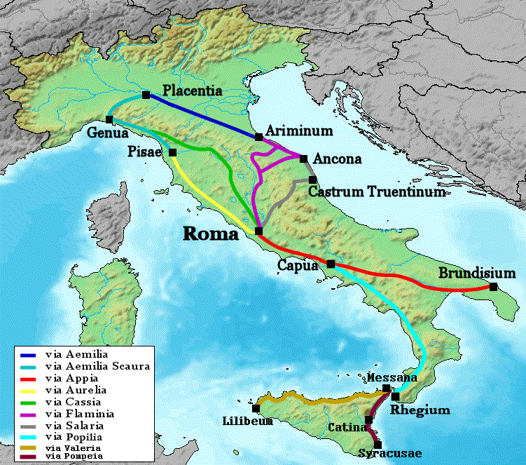 Via Appia Wikip Dia Map Of Roman Roads In Italy 