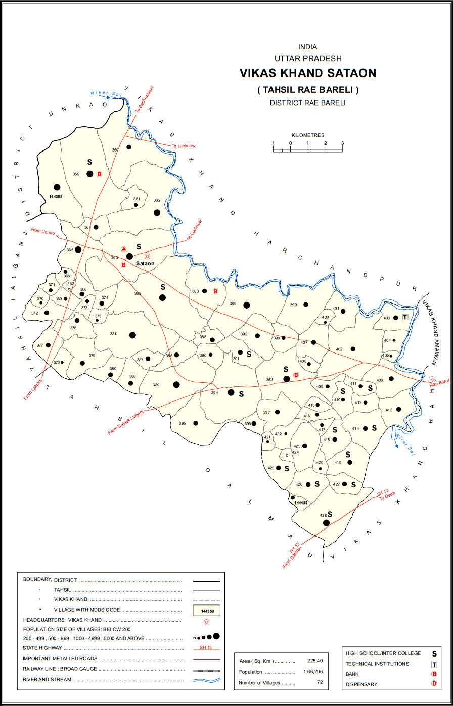 Bans Raebareli Wikipedia Sataon Block Map 