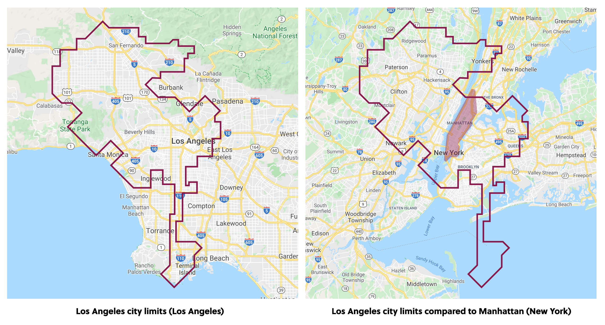 Map Of Los Angeles City Limits La Size Vs Other Cities 
