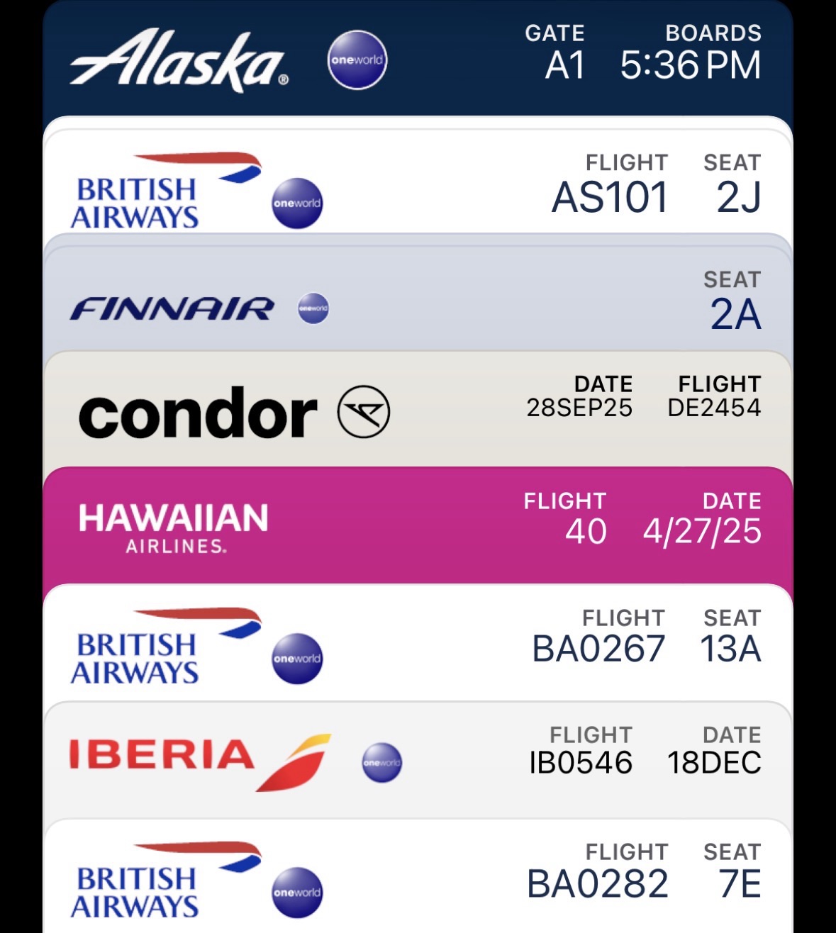 OneWorld Business Class Showdown – Upper Left Traveler