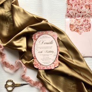 Cardstock Invitation Pink Rose Floral Print