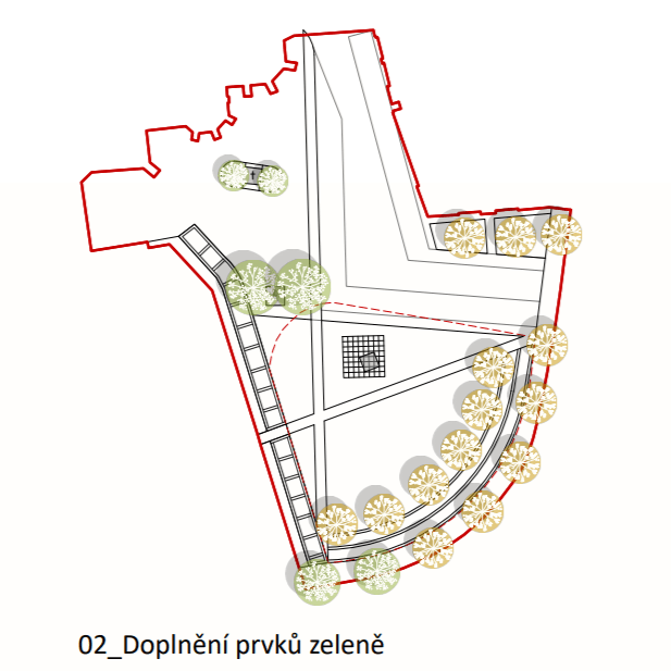 Schéma parku - vysoká zeleň.