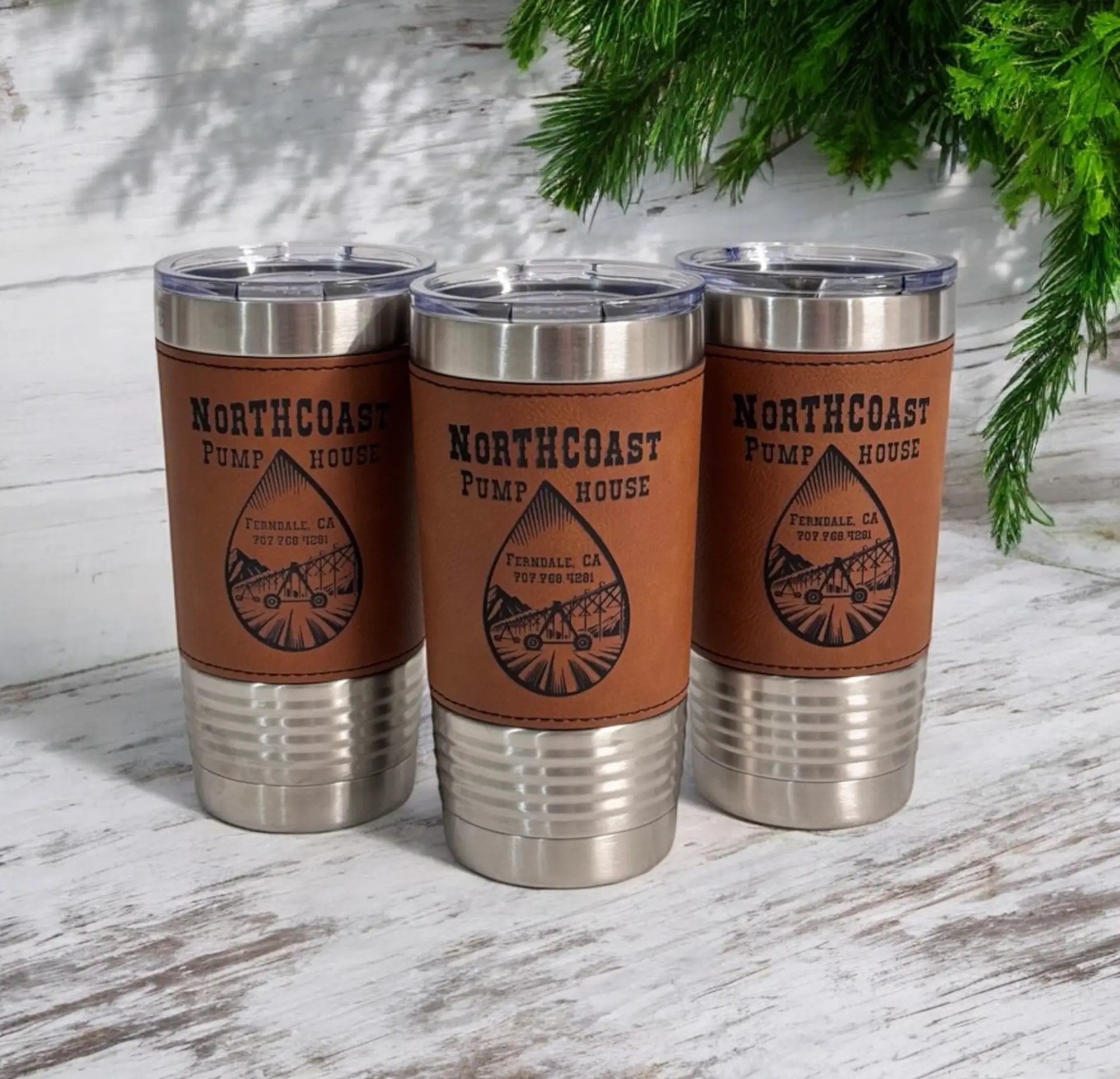 Engraved Polar Camel 20 oz. Rawhide Laserable Leatherette Tumbler with Clear Lid