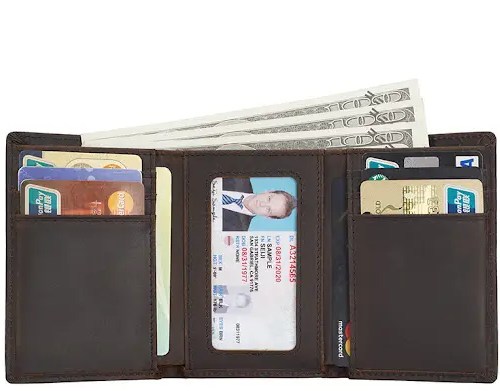 Dark Brown Genuine Leather Trifold Wallet