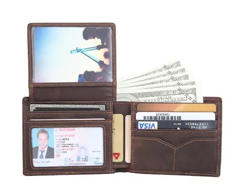 Dark Brown Genuine Leather Bi-fold Wallet