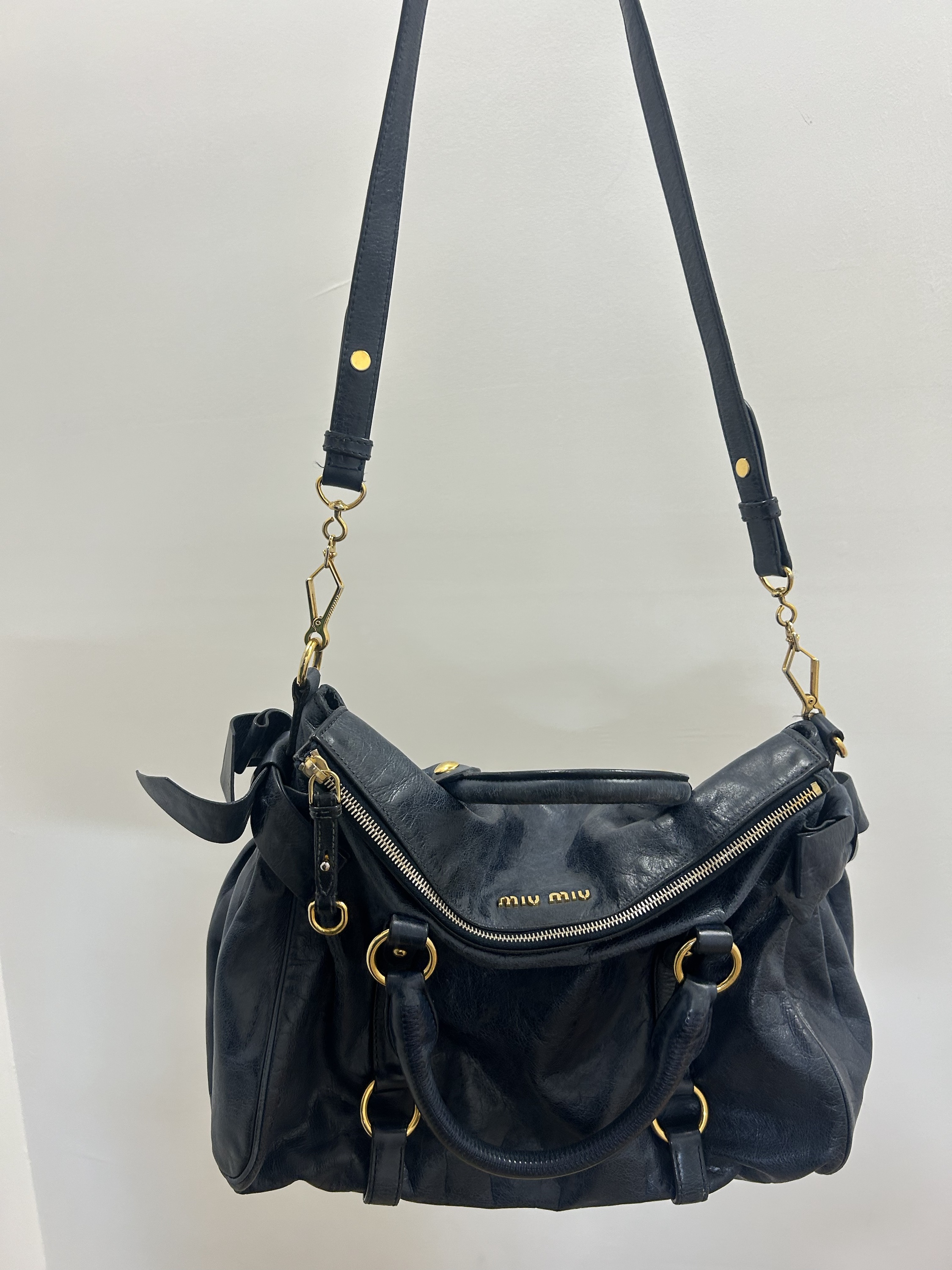 バッグ miu miu mini vitello lux hand bag navy MIU MIU Mini Vitello Lux 2Way Handbag Shoulder Bag Navy