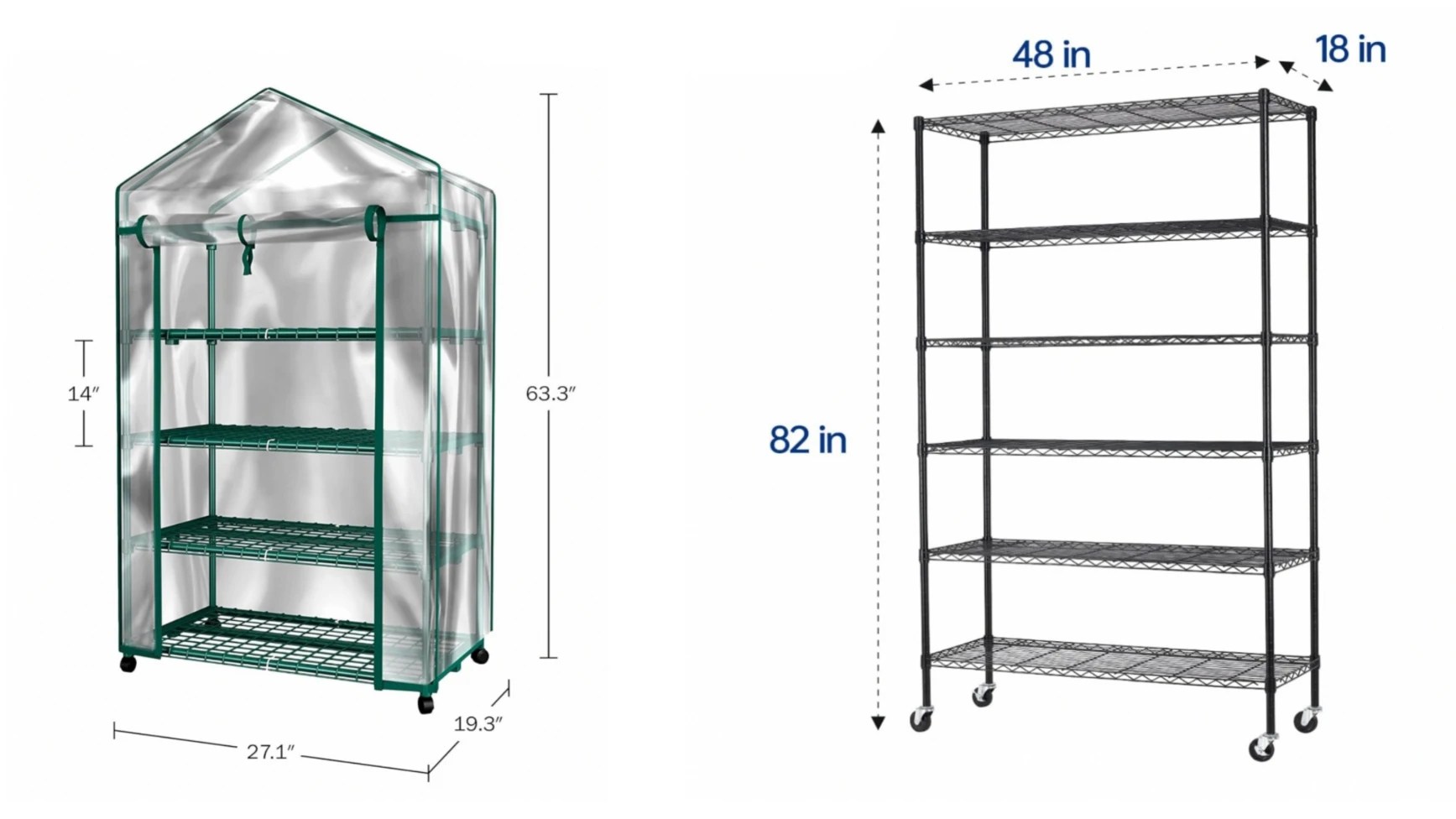 Best indoor growing racks group photo comparing small and large rack sizes side by side