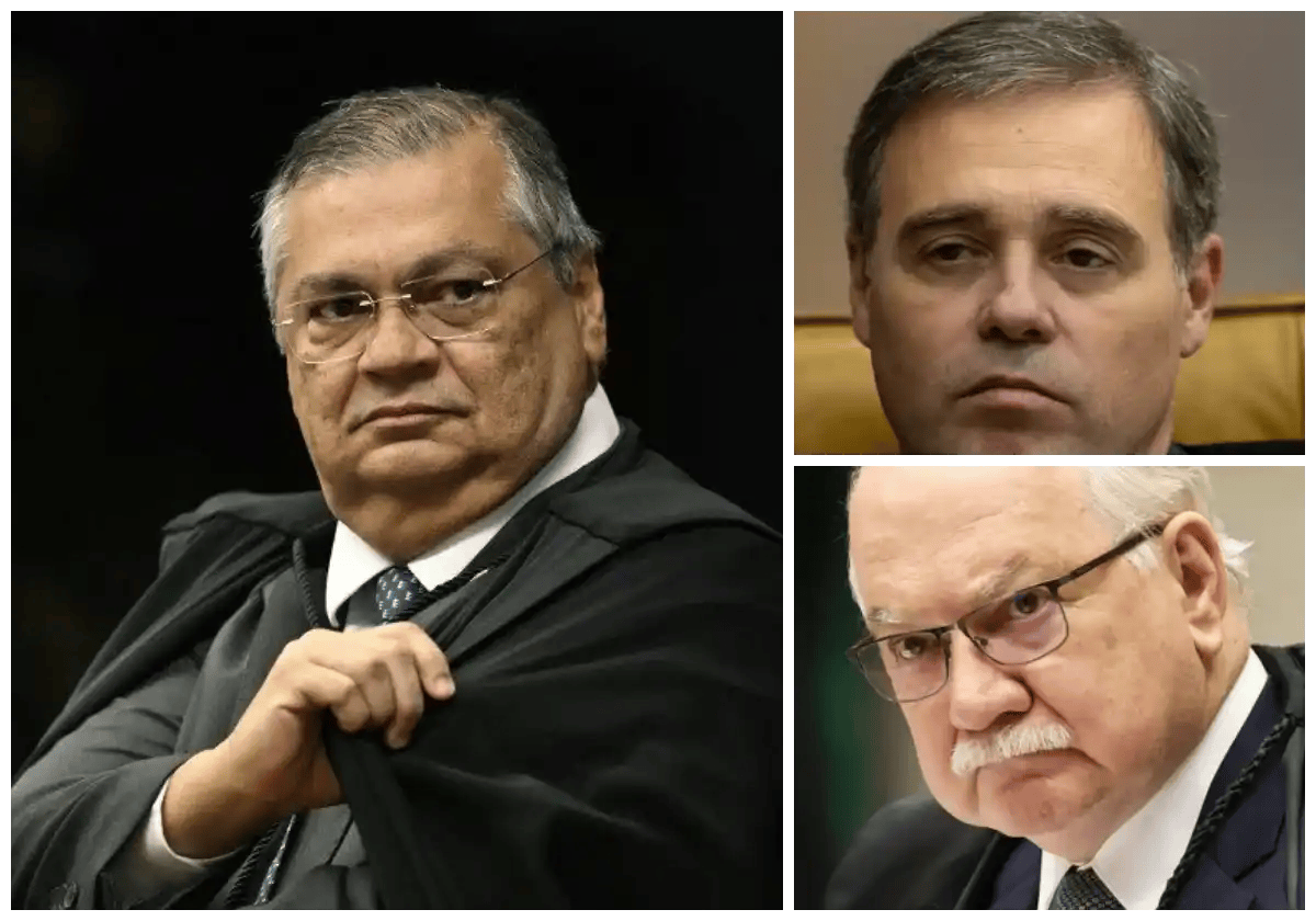 Os ministros do STF, Flávio Dino, André Mendonça e Edson Fachin |•| Colagem URBS MAGNA