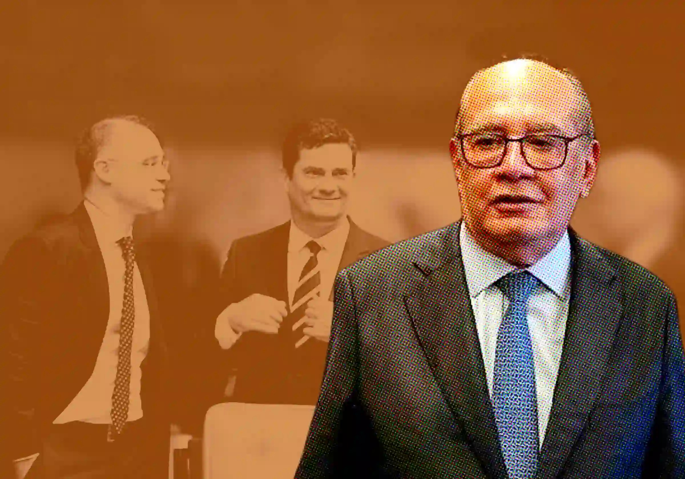 O ministro do STF Gilmar Mendes liga os vazamentos seletivos de André Mendonça aos ocorridos nos tempos da Lava Jato, sob o então juiz federal de Curitiba Sérgio Moro |•| Arte URBS MAGNA