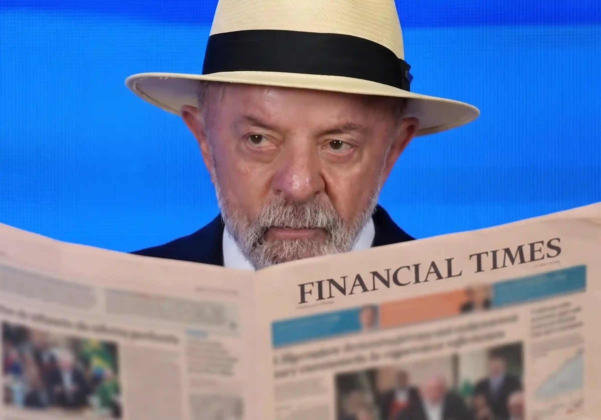 Presidente Lula folheia o jornal inglês Financial Times |•| Arte URBS MAGNA