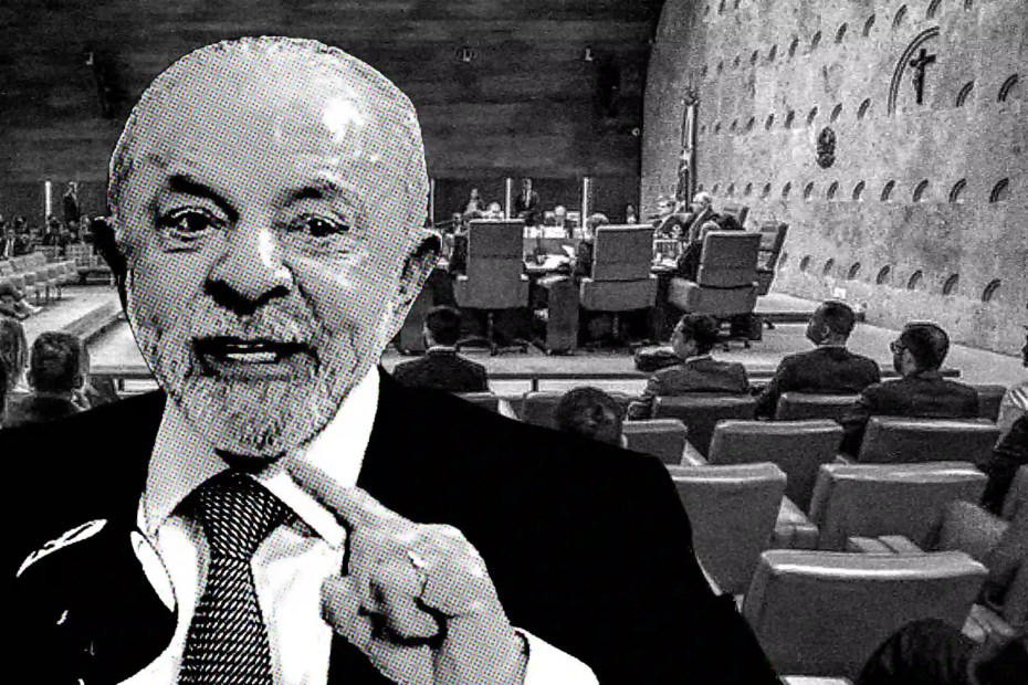 O Presidente LULA durante fala na Record |15.9.2026| Imagem reprodução/RecordTV | Ao fundo, o SFT durante sessão / SFT |•| arte URBS MAGNA