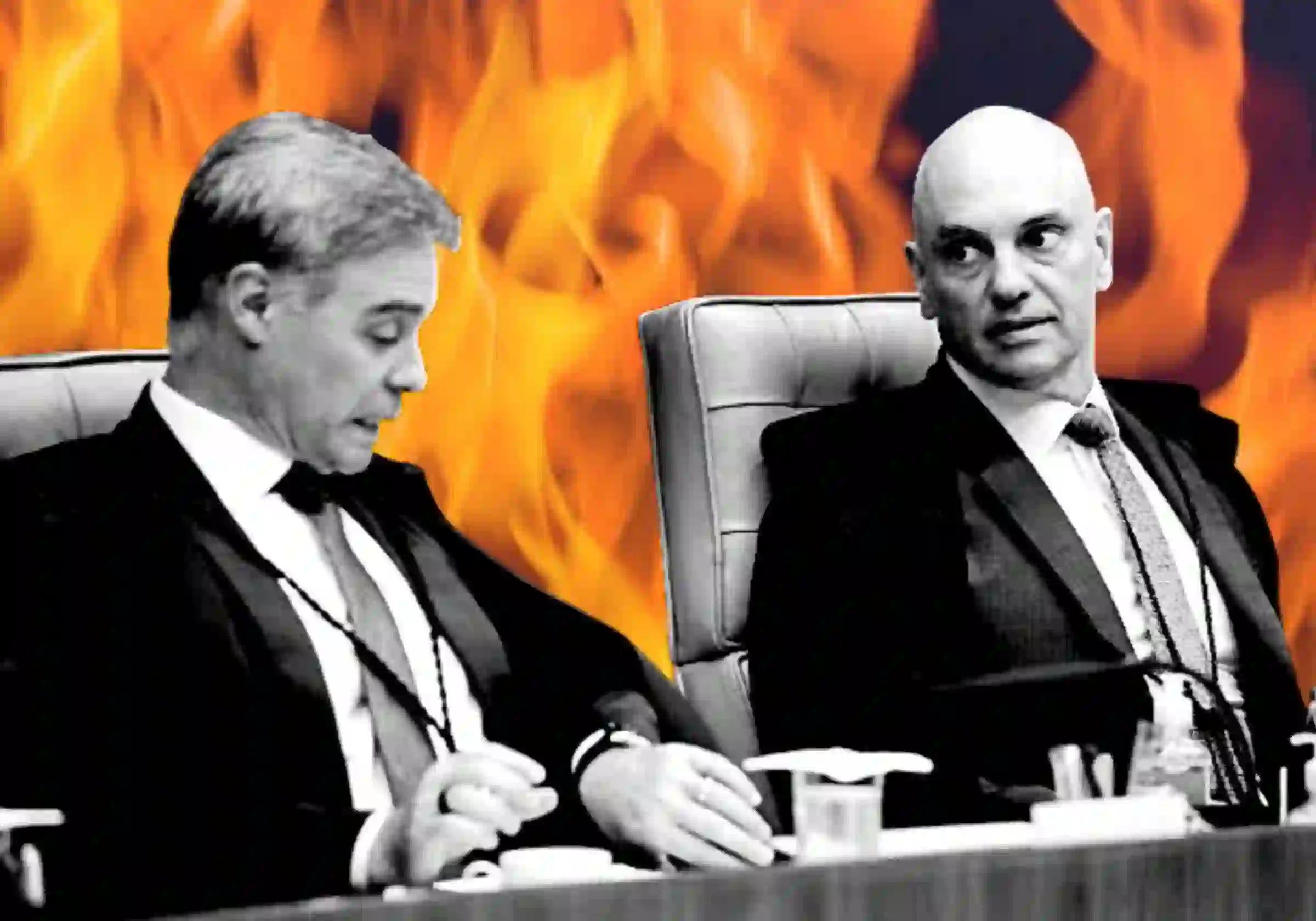 Os ministros do STF, André Mendonça e Alexandre de Moraes, durante sessão na Corte / Foto: Wilton Junior / Estadão | Arte Urbs Magna