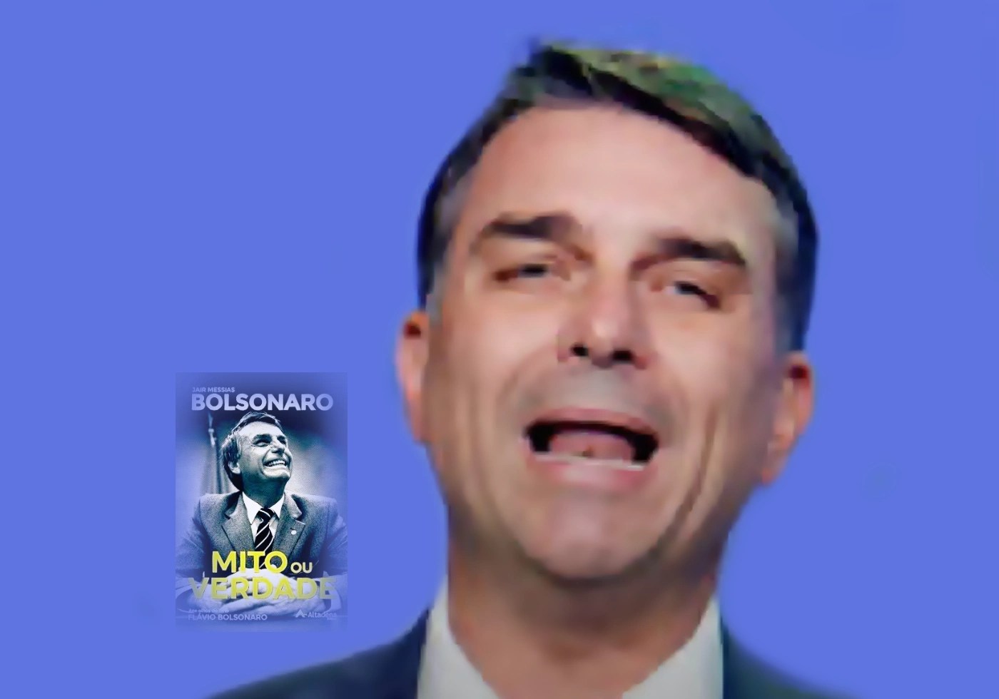 Flávio Bolsonaro e seu livro "Mito ou verdade" / Imagens reprodução redes sociais |•| Arte URBS MAGNA