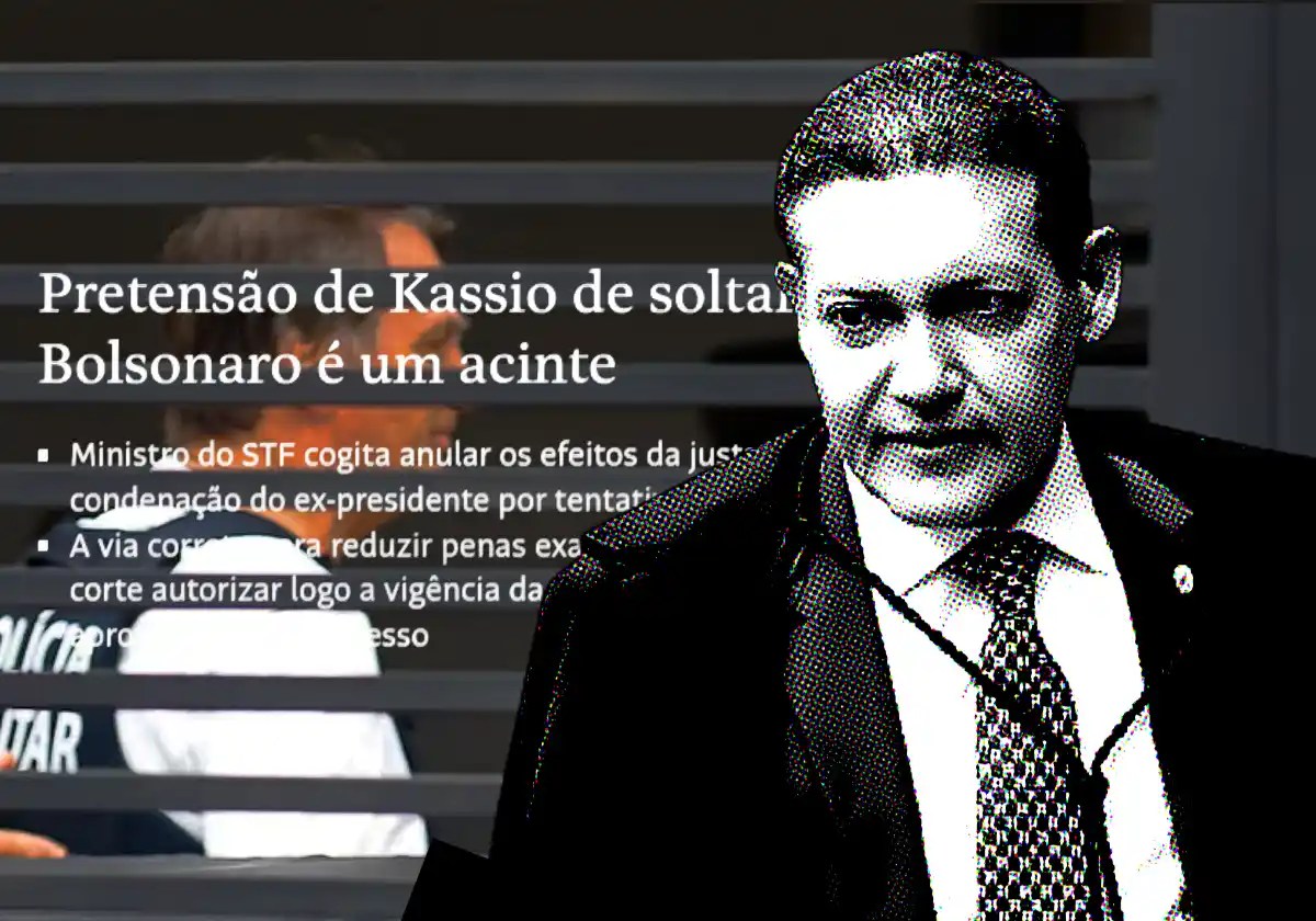 Editorial da Folha (texto reprodução / Folha de S. Paulo) chama de acinte a hipótese de Nunes Marques (Foto: Gustavo Moreno/STF) soltar Bolsonaro (Foto: Wilton Junior/Estadão) por liminar após o 2º turno. O caso segue no STF |•| Arte URBS MAGNA