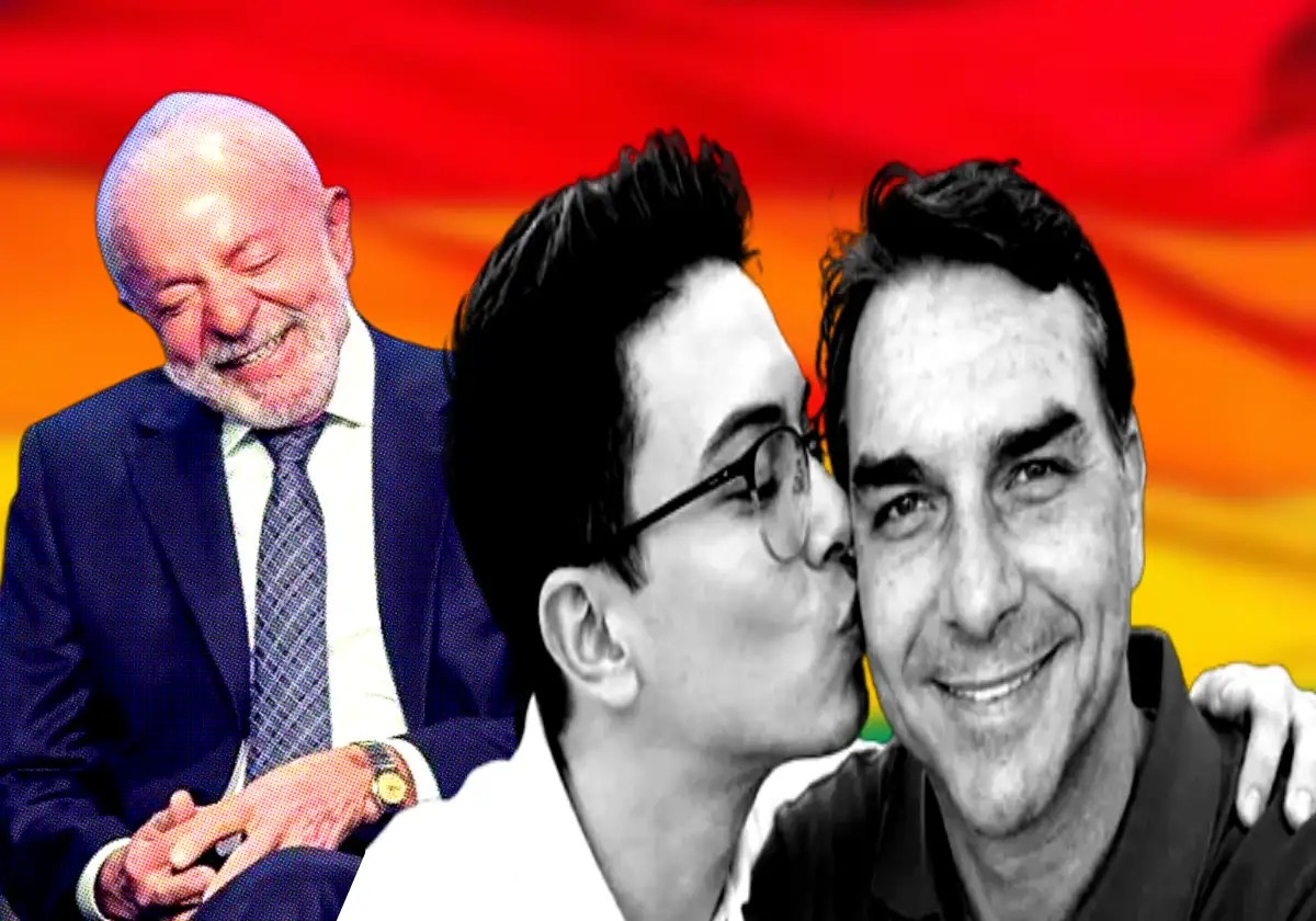 João Pedro Sastre, o Gay de Direita (na foto com Flávio Bolsonaro / reprodução redes sociais), teve 294 votos pelo MDB-SP e anunciou voto em Lula (Foto: Gabriela Biló/ Folhapress) no 2º turno após dizer que sentiu na pele a rejeição |•| Arte URBS MAGNA