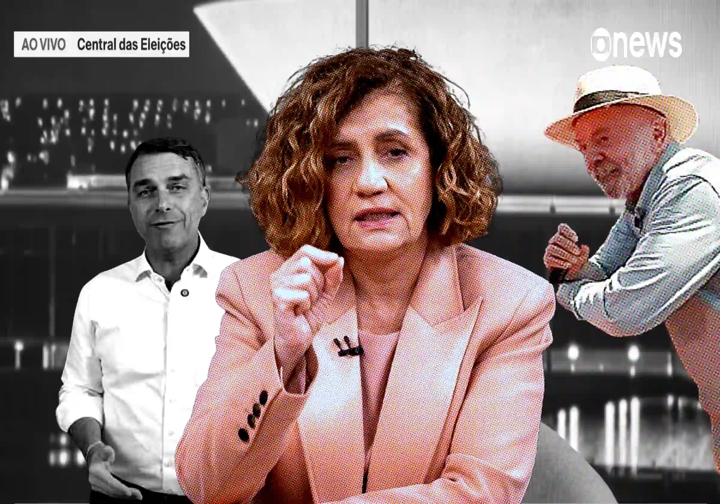 Míriam Leitão chamou Flávio Bolsonaro de risco à democracia na GloboNews, na noite em que o debate da Globo caiu e Lula liderou o Flow |•| Arte URBS MAGNA