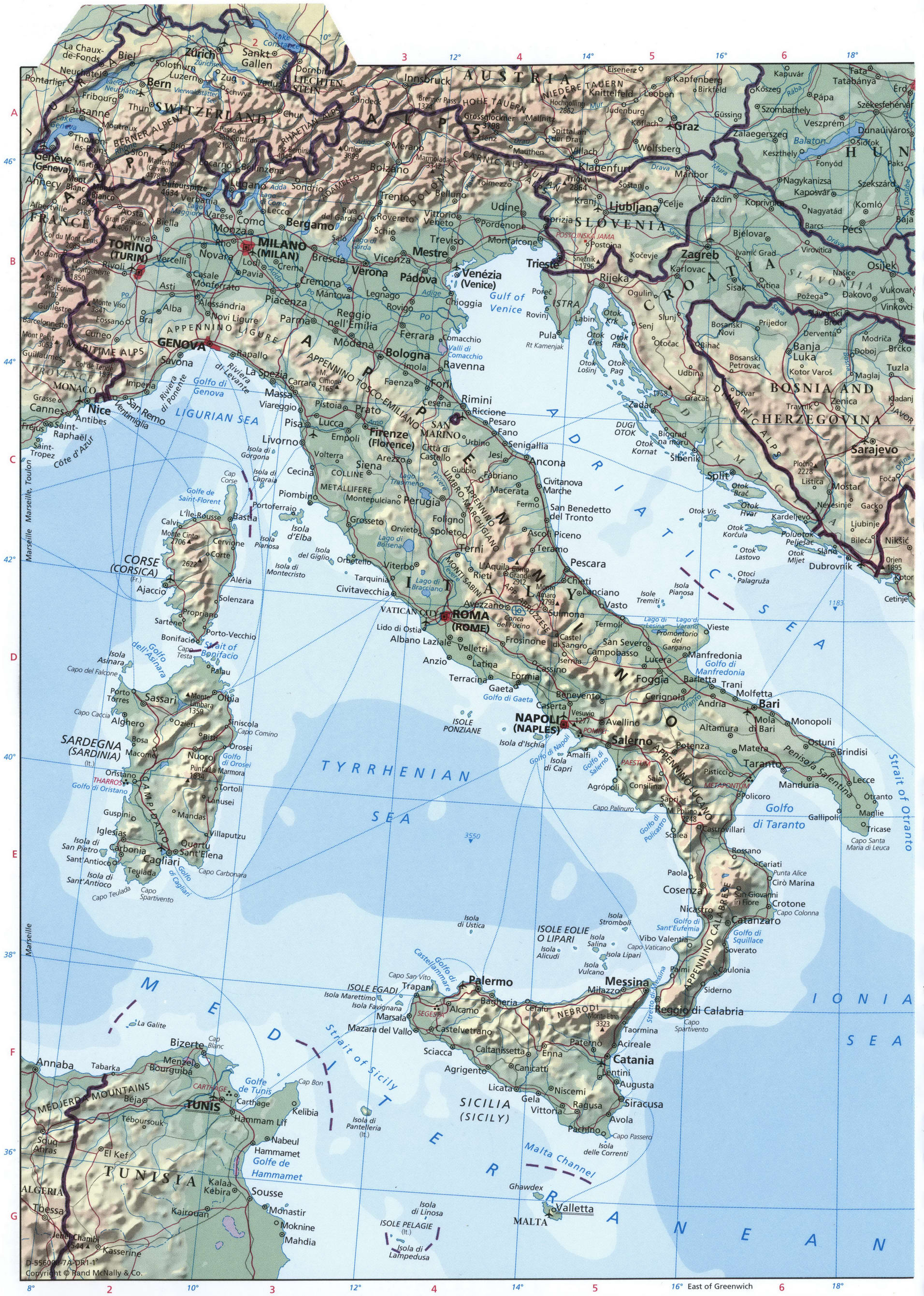 Southern Europe Physical Map 