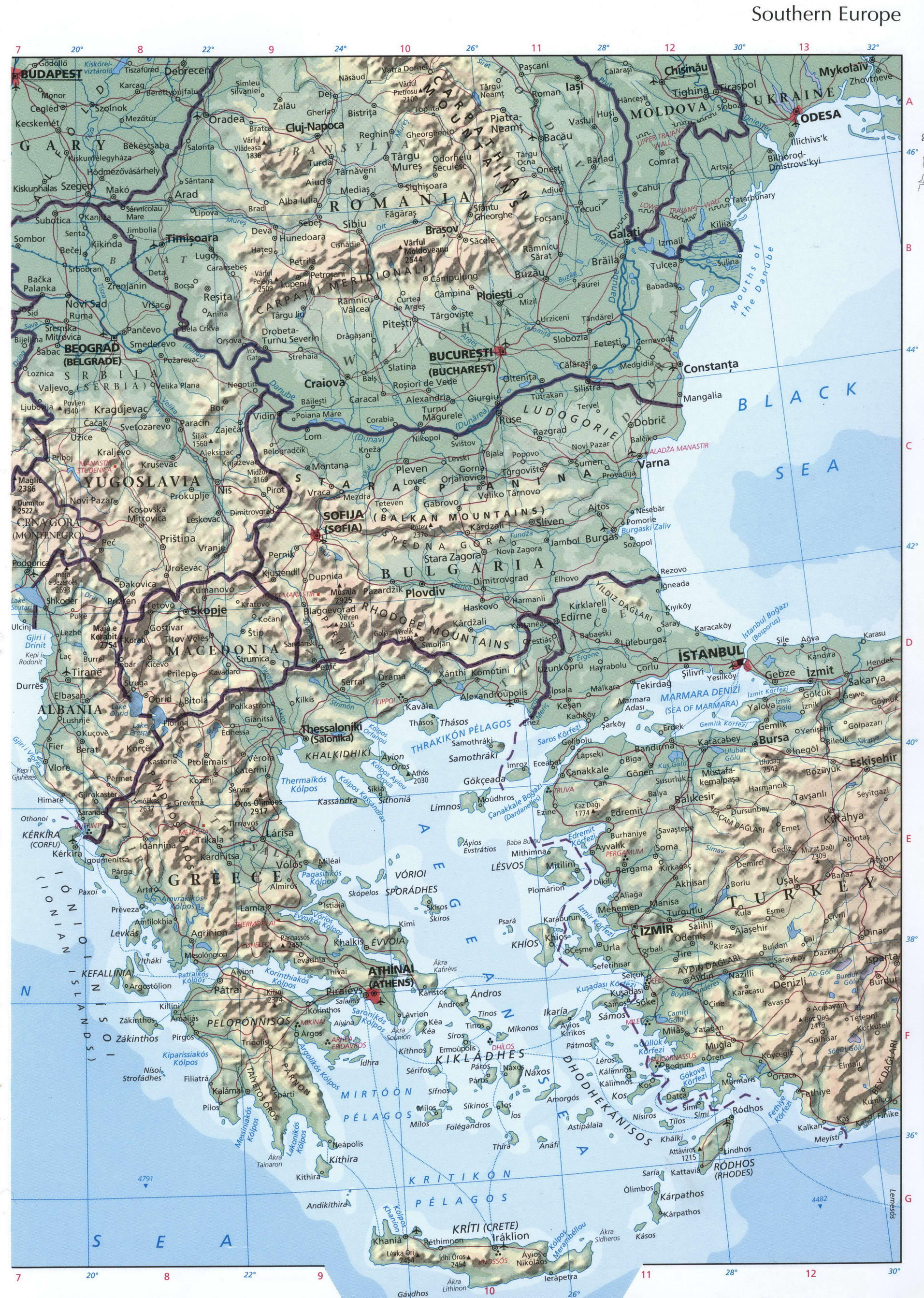 Physical Map Of Southern Europe A Detailed Physical Map Of Italy 