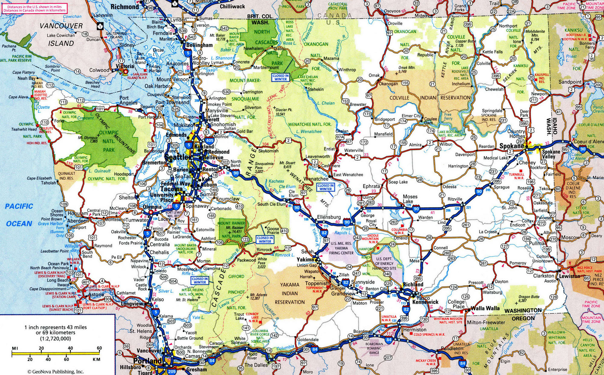 Washington State Roads Map With Highway Freeway Large Scale Free 51 Wash 