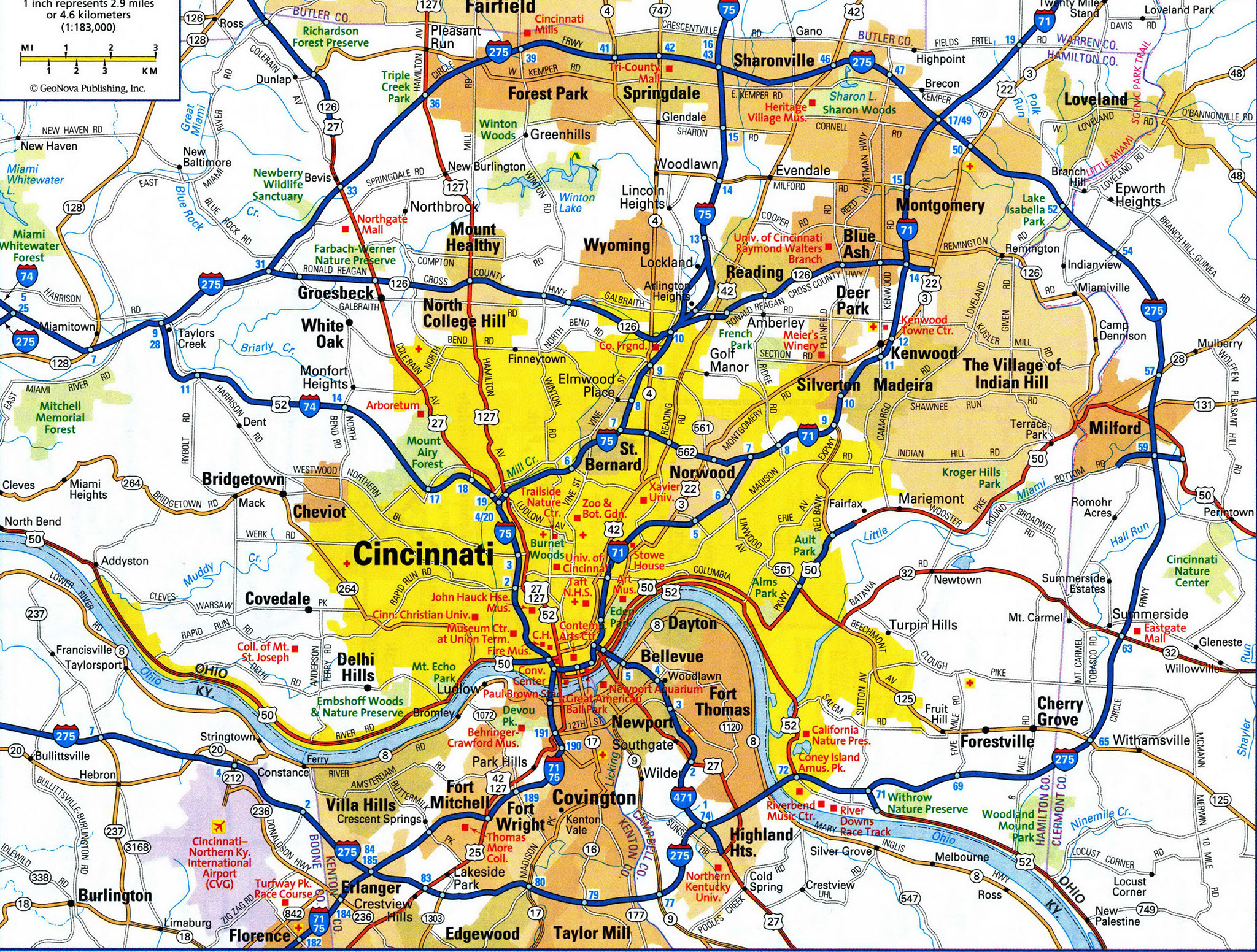 Road Map Of Cincinnati Ohio USA Map Of Cincinnati With Road Names And 82 Cin 