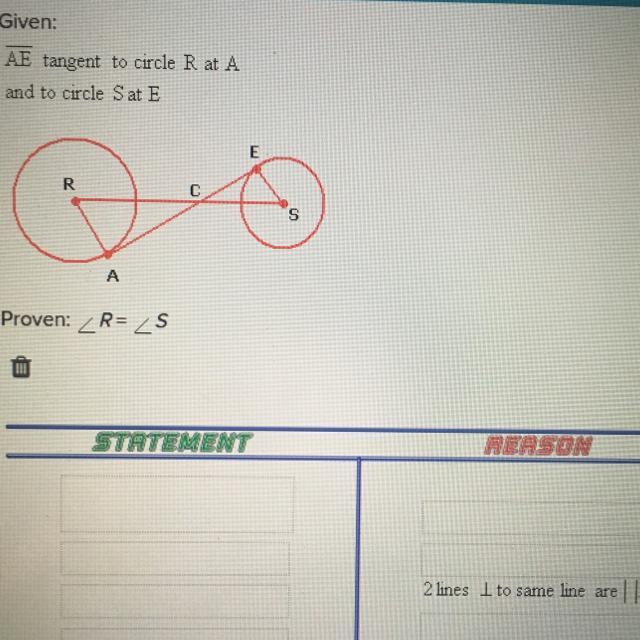 Given: AE tangent to circle R at A and to circle S at E ... Given: AE tangent to circle R at A and to circle S at E ...