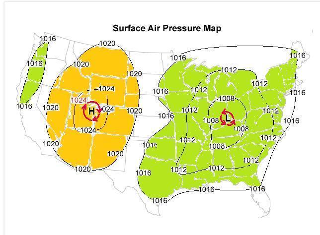 This Map Shows The Surface Air Pressure Across The United States The 