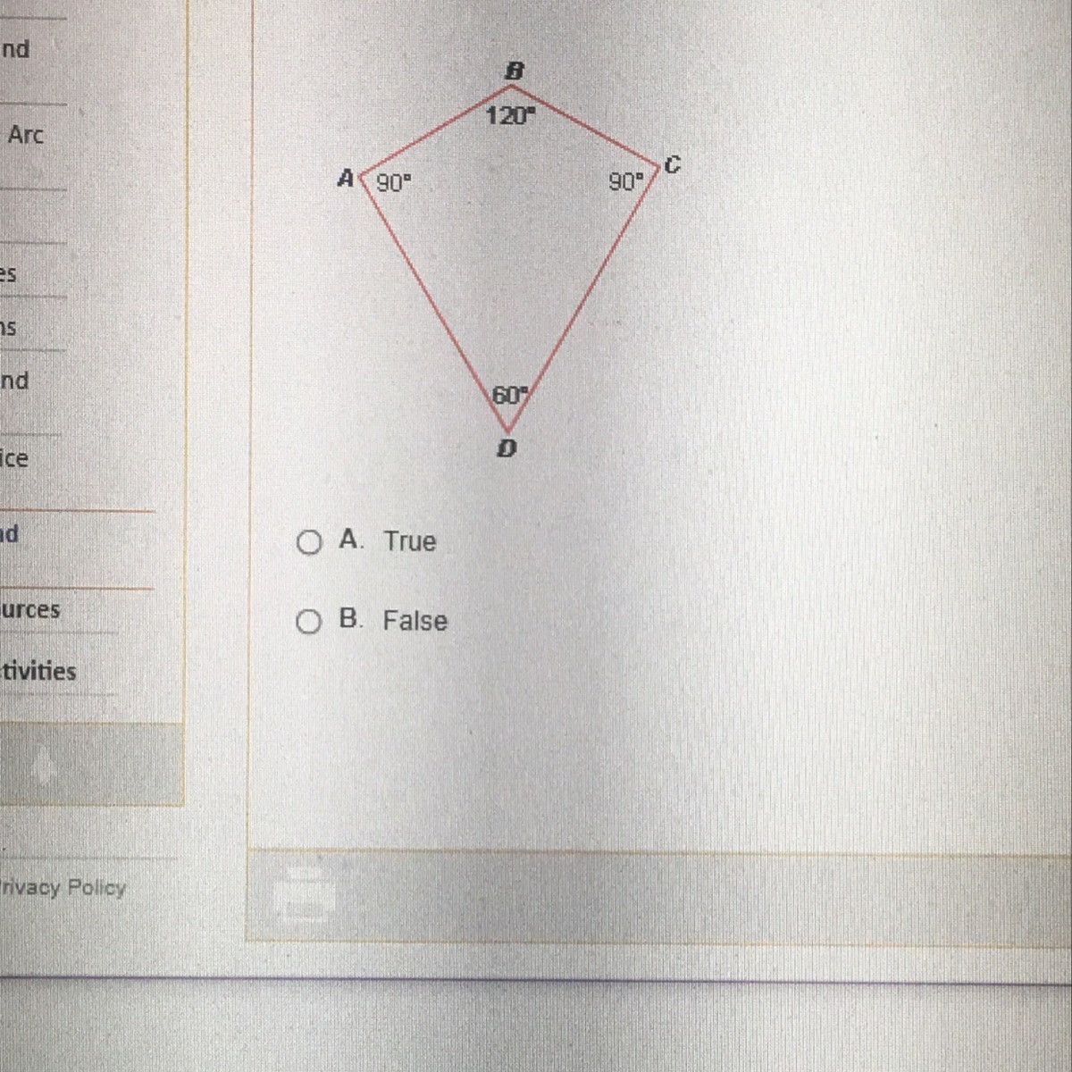 True Or False A Circle Could Be Circumscribed About The Quadrilateral Below Brainly A circle could be circumscribed about the quadrilateral below.