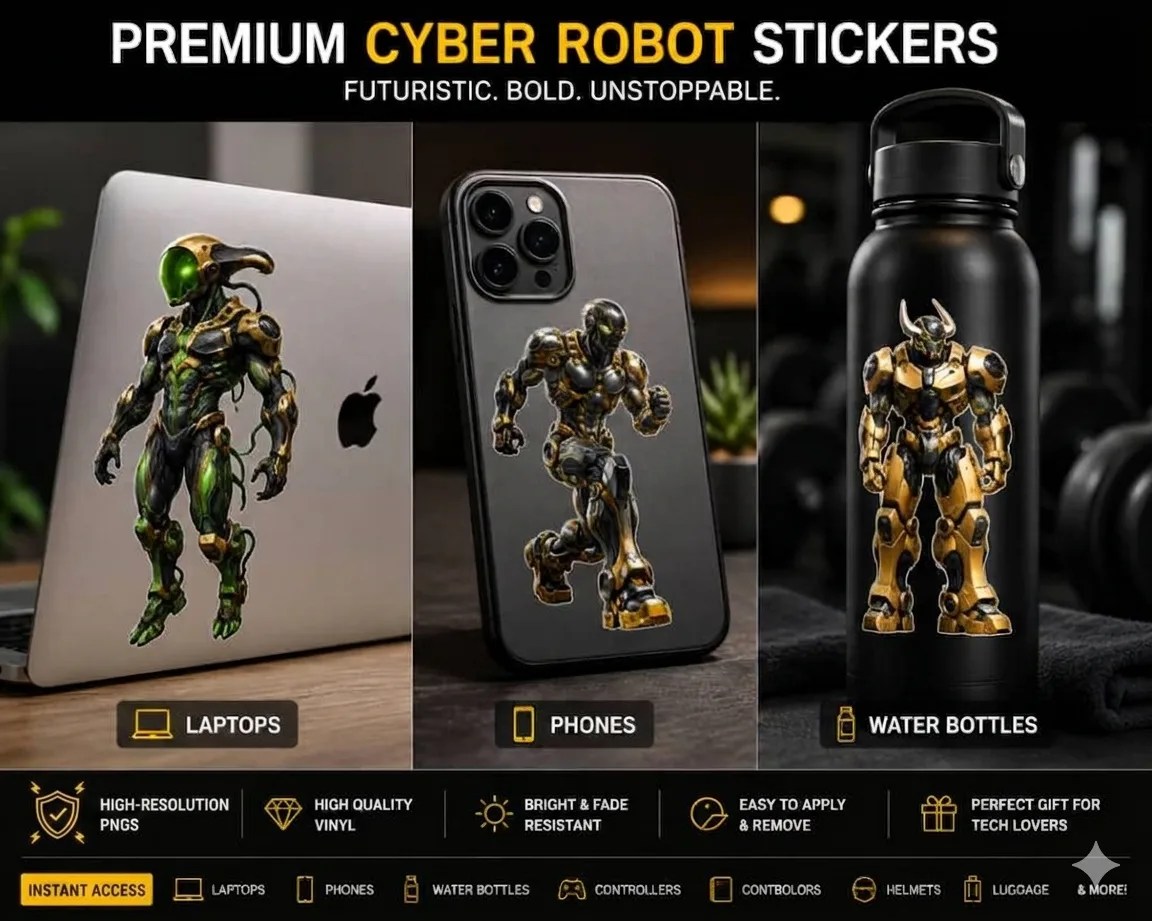 Exclusive Futuristic Cyber Robot Digital Stickers Collection