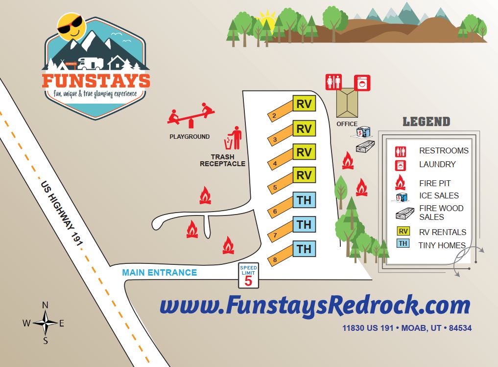 map of Red Rock Park, USA Camping Company's new Moab RV Park