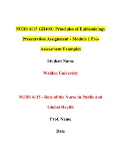  NURS 4115 GH4001 Principles of Epidemiology Presentation Assignment - Module 1 Pre-Assessment