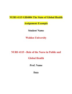 NURS 4115 GH4004 The State of Global Health Assignment