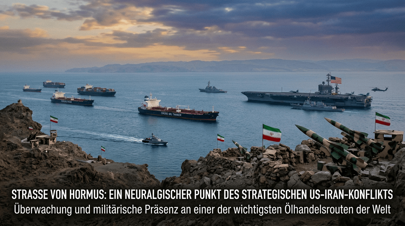 Naval ships from US and Iran with oil tankers in the Strait of Hormuz