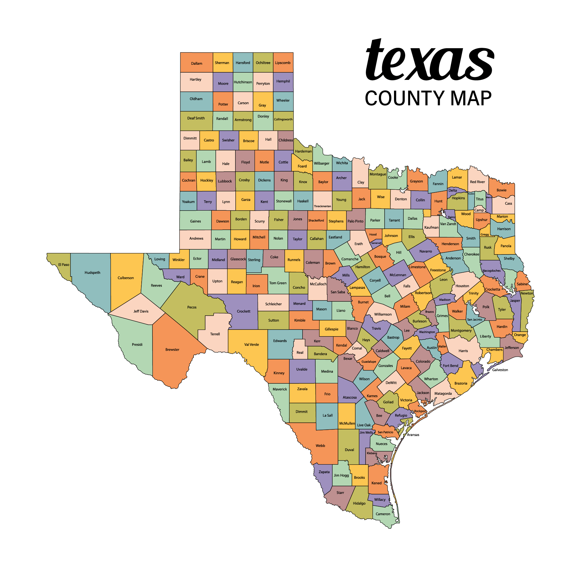 Printable Texas County Map Printable USA Map Free Printable Texas County Map 