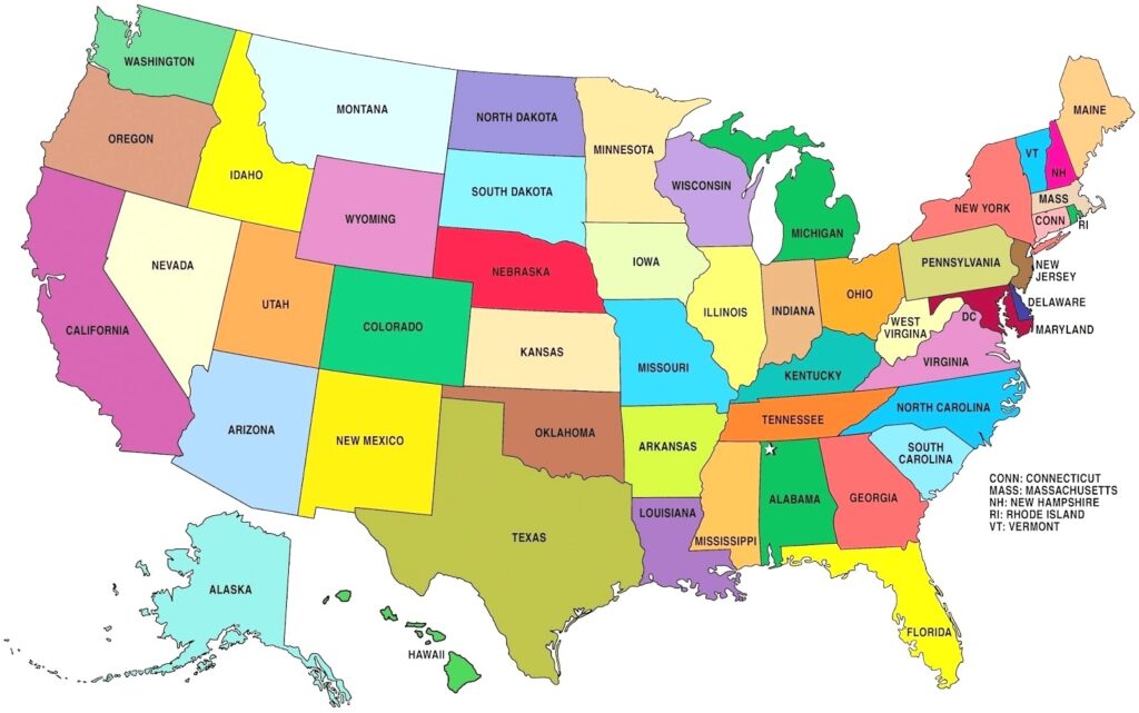Labeled US Map Printable Printable USA Map Us Map Labeled Printable 1024x641 