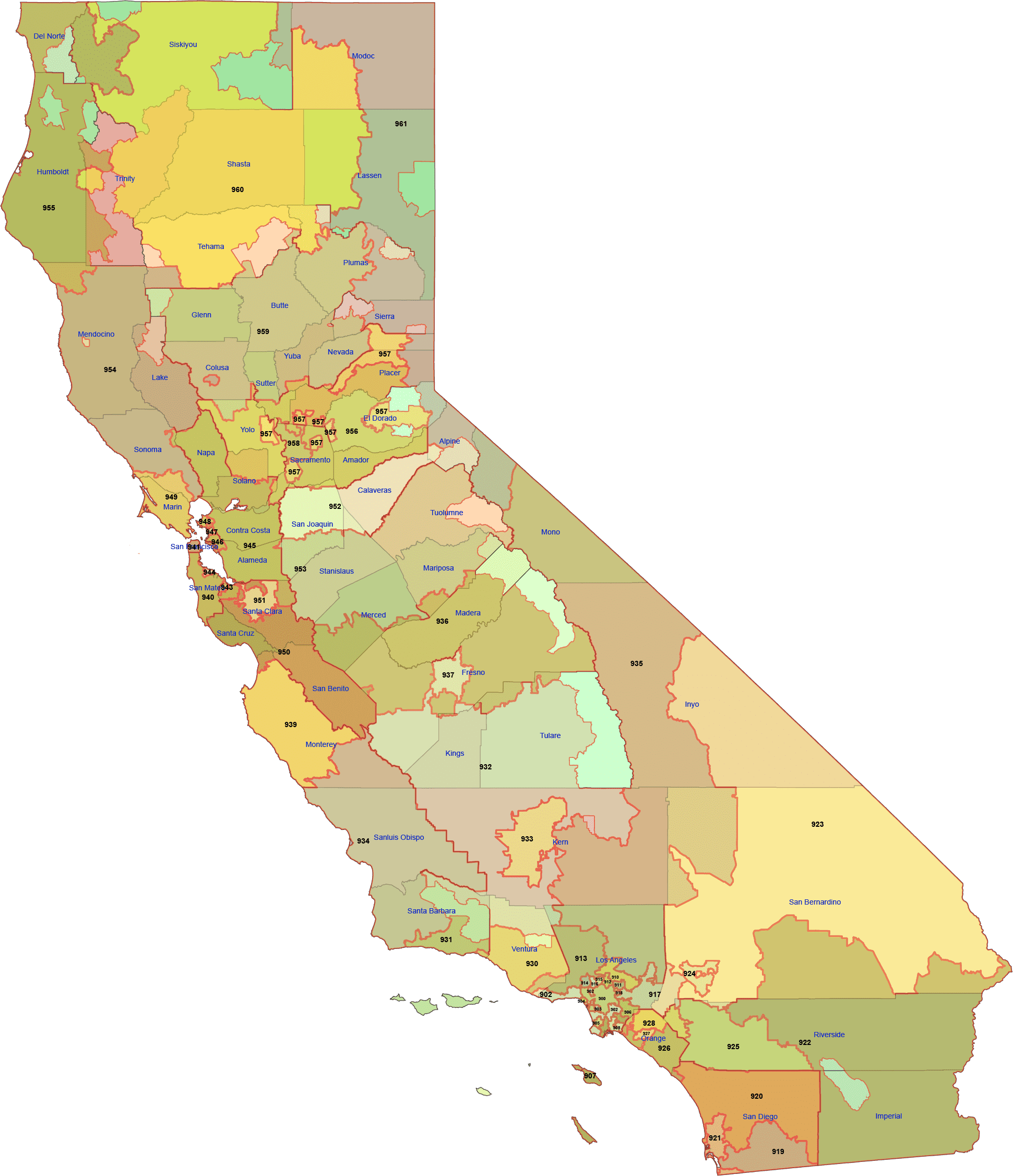 Printable California Zip Code Map Printable USA Map California 3 Digit Zip Code Map With Counties 