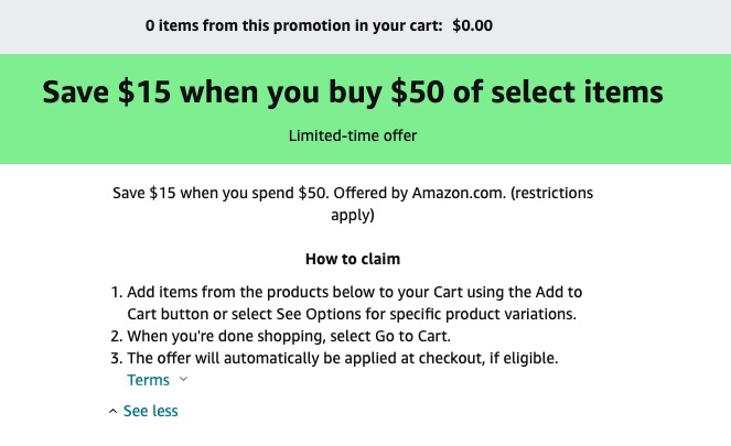 Amazon | 家居用品$50-$15