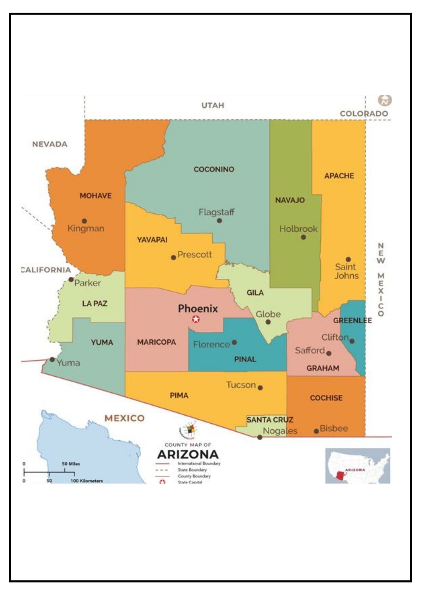 Arizona County Map Map Of AZ Counties And Cities Arizona County Map 4 