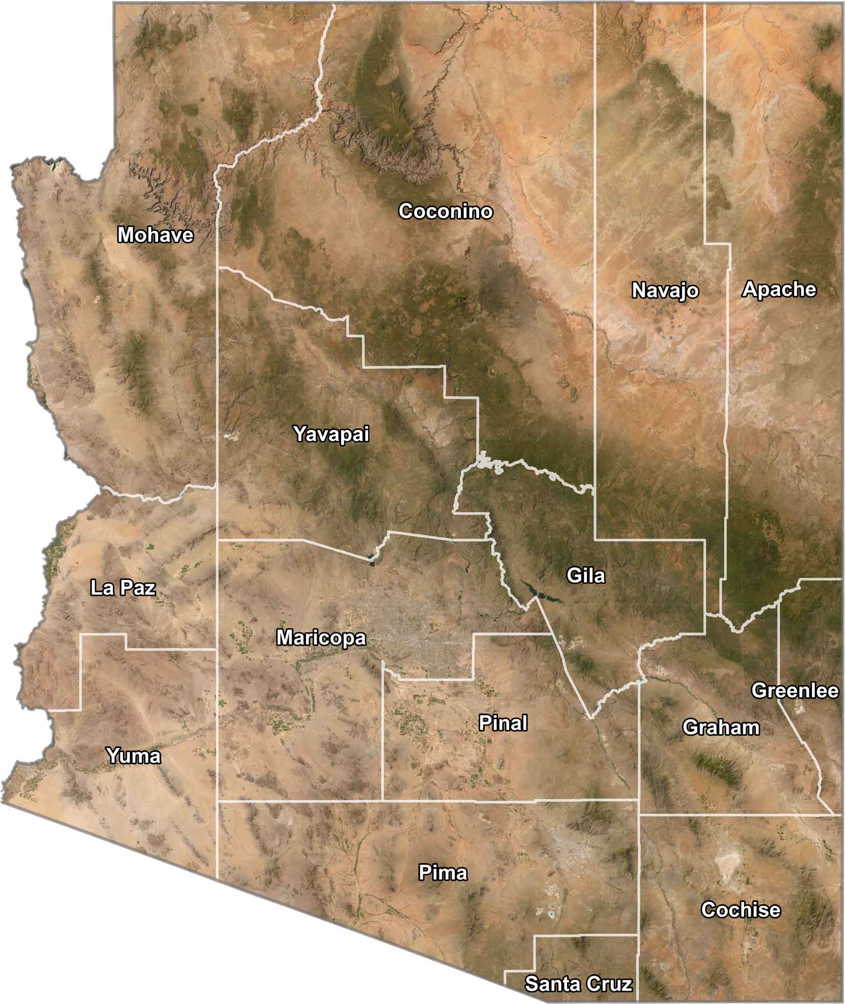 Arizona Map By County 25 Counties In Arizona Map Online Map Around Arizona Satellite County Map 