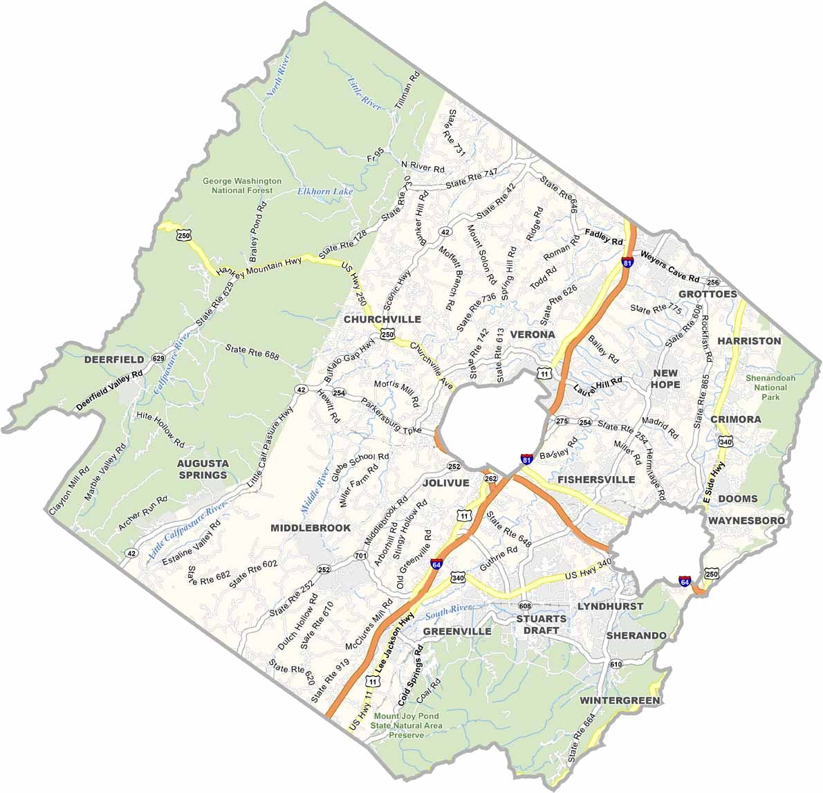 Virginia County Map US County Maps Augusta County Map Virginia 
