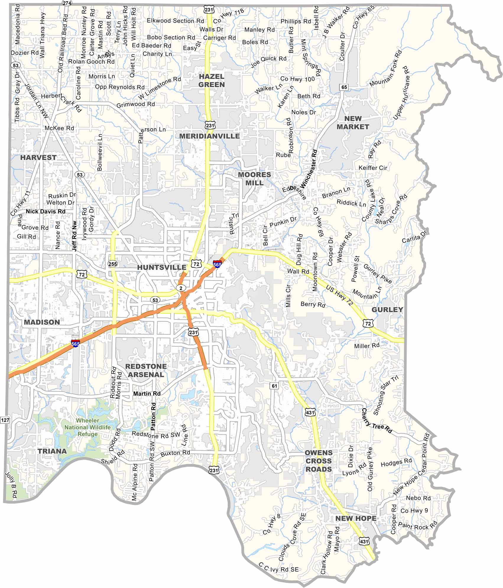 Madison county map, alabama