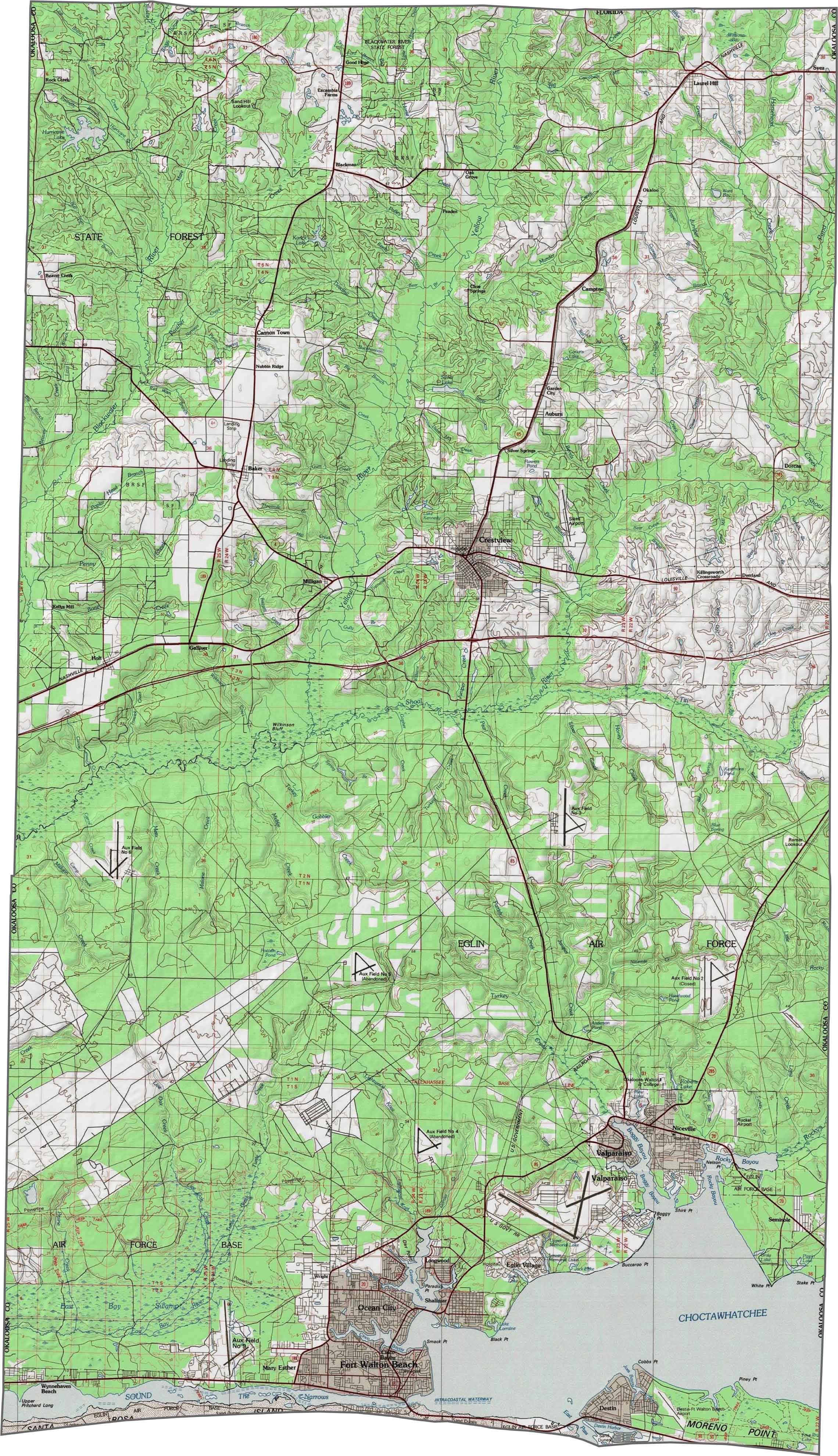 Crestview Florida Topographic Map Okaloosa County.